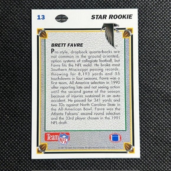 1991 Upper Deck Star Rookie Brett Favre #13 (RC) - Green Bay Packers - Picture 2 of 2
